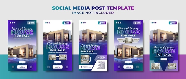 Luxe huis en onroerend goed social media instagram-verhaal, flyer en bannersjabloon voor promotie