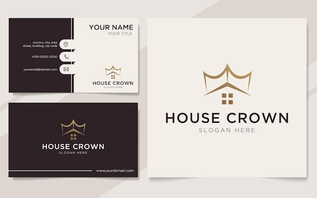 Luxe huis kroon logo en visitekaartje sjabloon