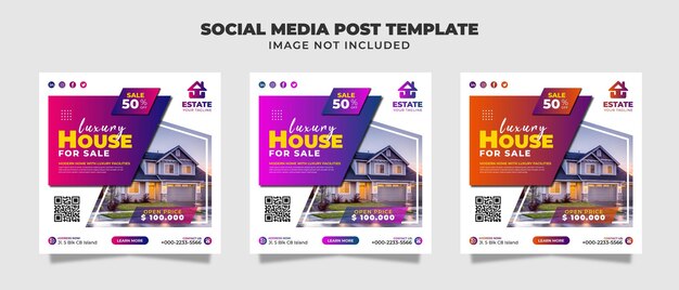 Luxe huis te koop social media instagram-post, flyer en bannersjabloon