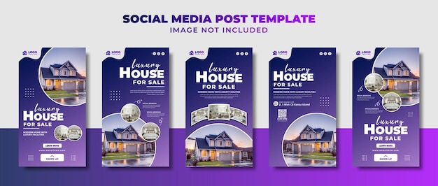 Luxe huis te koop social media instagram-verhaal, flyer en bannersjabloon voor promotie