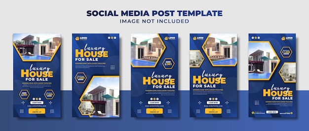 Luxe huis te koop Social Media Instagram-verhaal, flyer en bannersjabloon voor promotie