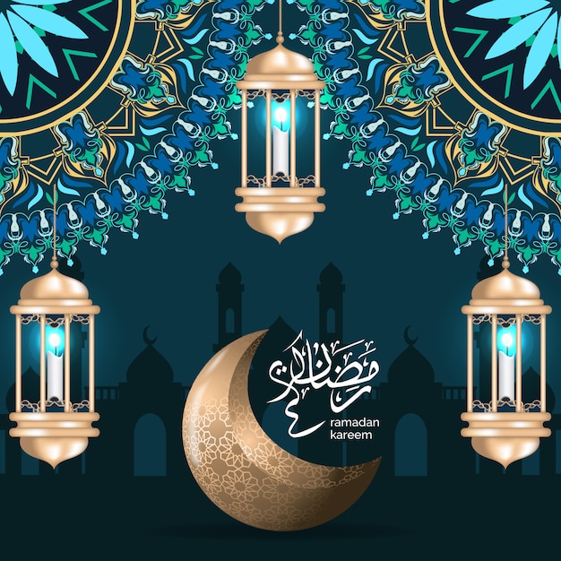 Luxe islamitische ramadan groet illustratie sjabloon
