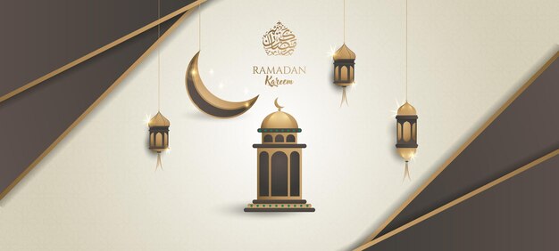 Luxe islamitische ramadan kareem achtergrondontwerp met goudpapier gesneden stijl en islamitisch ornament