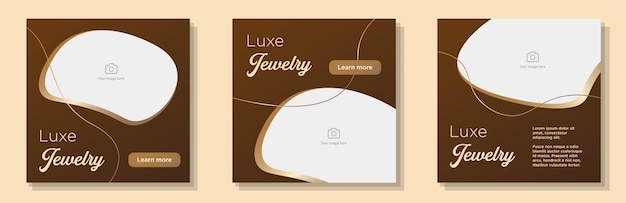 Luxeジュエリーソーシャルメディア投稿、バナーセット、宝石店の広告コンセプト、豪華さ、優雅さ