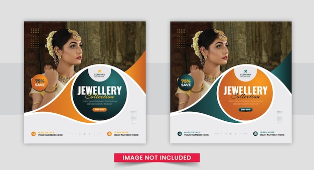 Post di social media di gioielli di lusso, set di banner, concetto di pubblicità per gioielleria, lusso