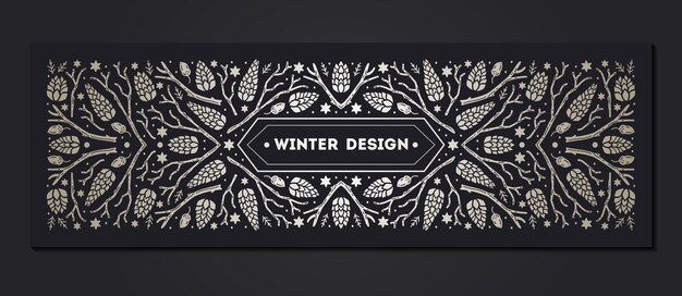 Luxe Kerst frame abstracte schets winter bloemdessin sjablonen voor kerstproducten Geometrische monochrome vierkante hulst zilveren achtergronden met dennenboom Gebruik voor pakket branding decoratie