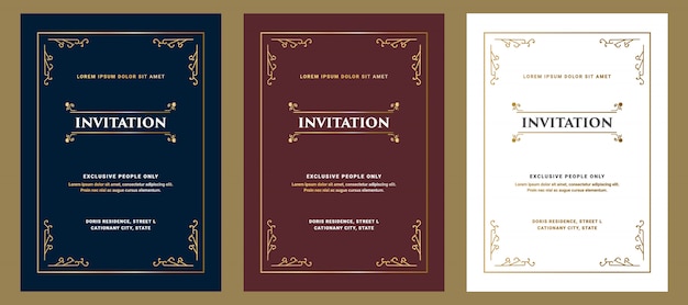 Luxe koninklijke vintage ornament stijl uitnodigingskaart met frame voor bruiloft feest uitnodiging verjaardag gouden en zwarte sjabloon