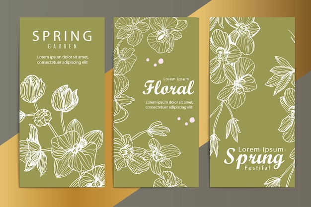 Luxe lente bloemen gouden banners set