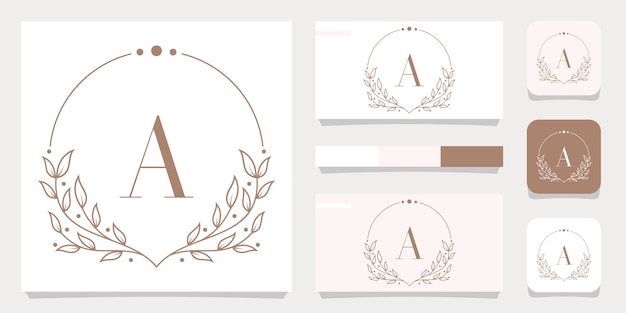 Luxe letter A logo-ontwerp met bloemenkader sjabloon, visitekaartje ontwerp