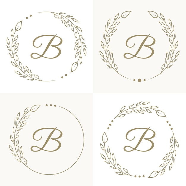 Luxe letter b logo ontwerp met bloemen frame achtergrond sjabloon