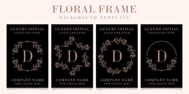 Luxe letter d logo ontwerp met bloemen frame achtergrond sjabloon