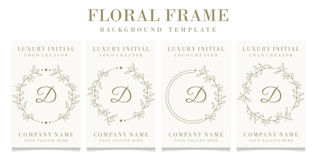 Luxe letter D logo ontwerp met bloemen frame achtergrond sjabloon