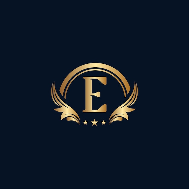 luxe letter E-logo koninklijke gouden ster