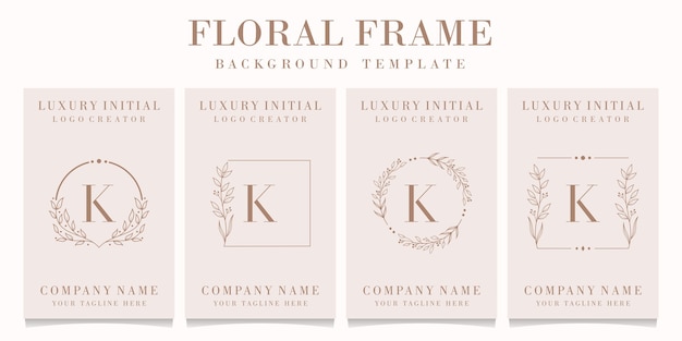 Luxe letter k logo ontwerp met bloemen frame sjabloon