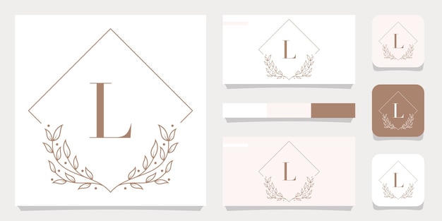 Luxe letter l logo ontwerp met bloemen frame sjabloon, visitekaartje ontwerp