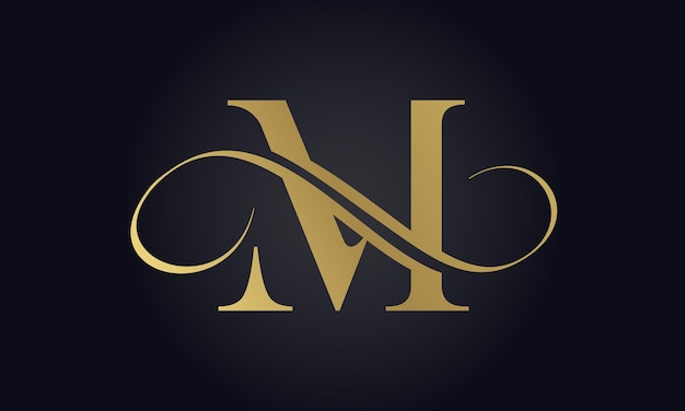 Luxe letter M-logosjabloon in gouden kleur Initiële luxe M-letterlogo-ontwerp Mooi logo-ontwerp voor luxe bedrijfsbranding