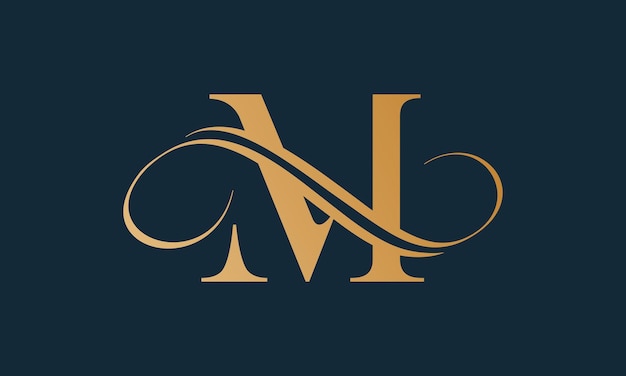 Luxe letter m-logosjabloon in gouden kleur Moderne trendy initiële luxe m-letterlogo-ontwerp Koninklijke premium letter m-logo-ontwerpsjabloon vector
