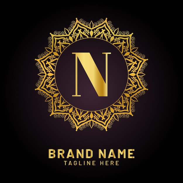 Luxe letter n-logo met gouden kleur