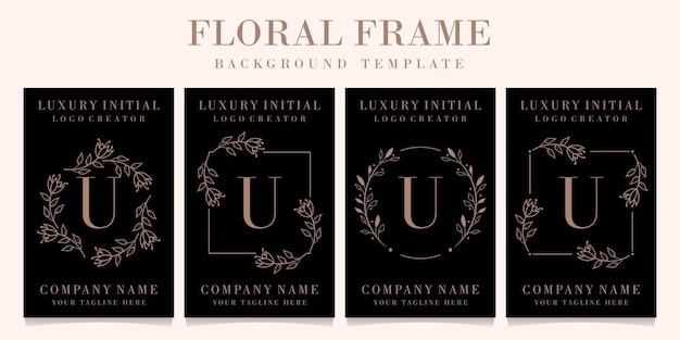 Luxe letter u logo ontwerp met bloemen frame achtergrond sjabloon