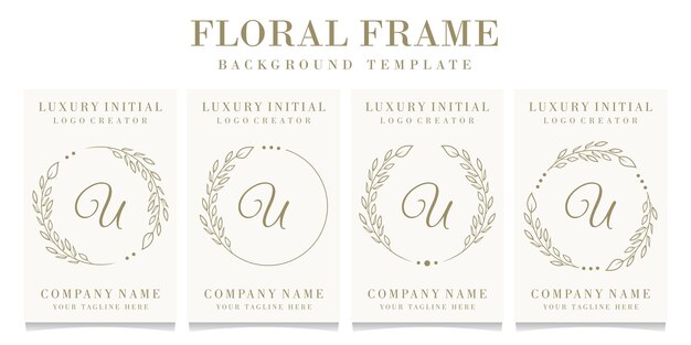 Luxe letter u logo ontwerp met bloemen frame achtergrond sjabloon