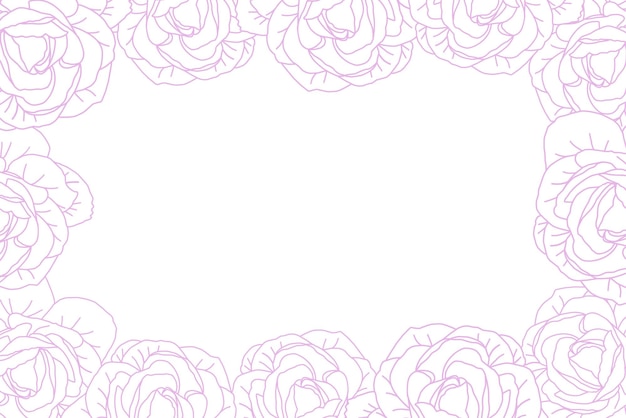 Luxe lijnkunst rozen botanisch frame op witte achtergrond vector Elegant lijnkuns behang rozen bloemen hoofd in de hand getekend Leuk meisjesbloesem frame ontwerp voor bruiloftsuitnodiging of kaart
