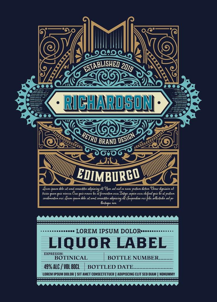 Vector luxe liquor label met florale ornamenten