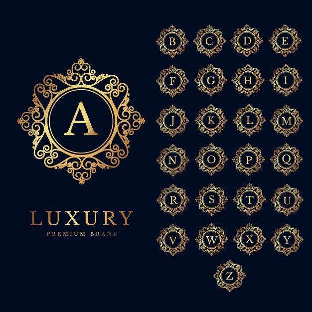 Luxe logo alfabet crest sjabloon ontwerp vector illustratie merk vintage vignet ornamenten