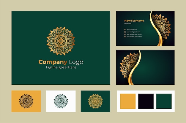 Luxe logo en visitekaartje ontwerpsjabloon met luxe decoratieve Mandala Arabesque