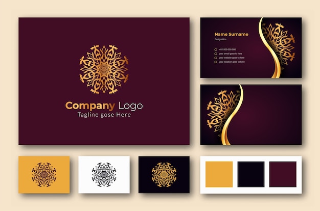 Luxe logo en visitekaartje ontwerpsjabloon met luxe decoratieve Mandala Arabesque