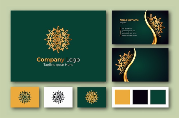 Luxe logo en visitekaartje ontwerpsjabloon met luxe decoratieve Mandala Arabesque