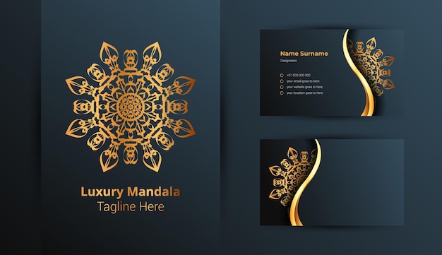Luxe logo en visitekaartje ontwerpsjabloon met luxe decoratieve mandala