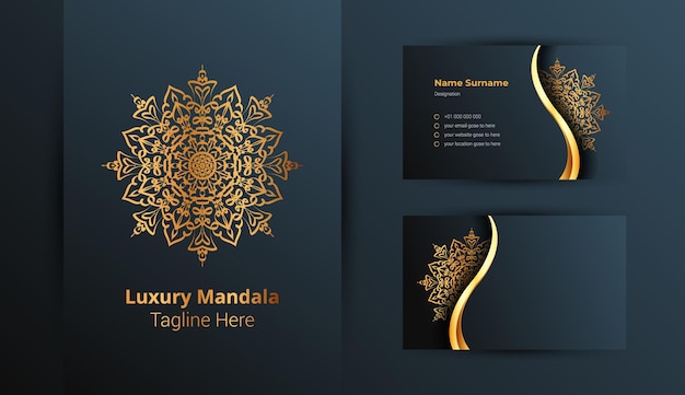 Luxe logo en visitekaartje ontwerpsjabloon met luxe decoratieve mandala