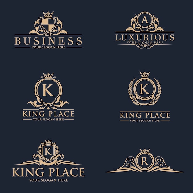 Luxe logo set, Boutique hotel, koning en koninklijke icon set.