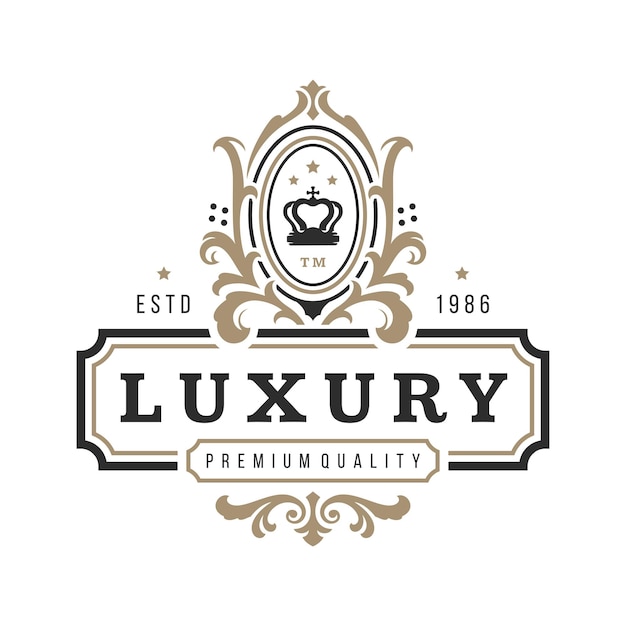 Luxe logo vector sjabloonobject voor logo of badge ontwerp trendy vintage koninklijke stijl illustratie goed voor fashion boutique alcohol of hotelmerk