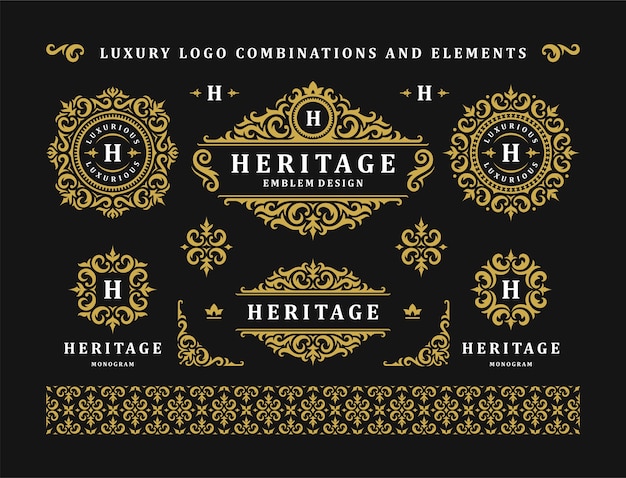 Luxe logo vintage ornament monogrammen en crest sjablonen ontwerp
