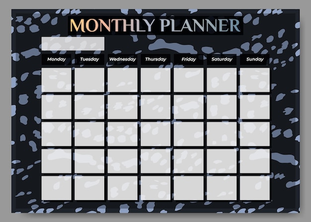 luxe maandelijkse planner sjabloon op hertenhuid achtergrond. Lege maandelijkse planner met notities.