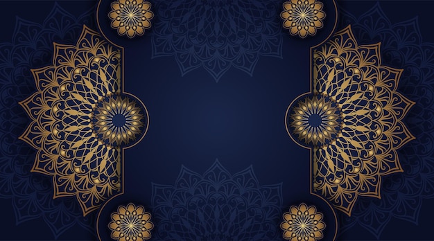 Luxe mandala achtergrond blauw en goud ontwerp vector