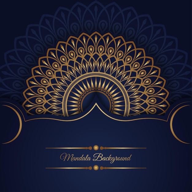 Luxe mandala achtergrond blauw en goud ontwerp vector