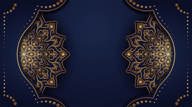 Luxe mandala achtergrond blauw en goud ontwerp vector