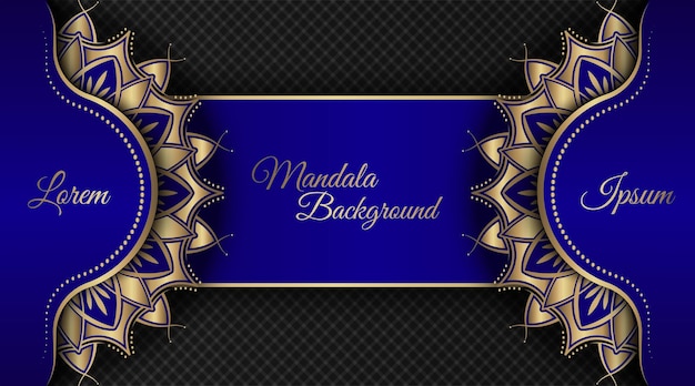 Luxe mandala achtergrond blauw en goud ontwerp vector