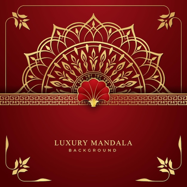 Luxe mandala achtergrond met gouden en rode combinatie arabesque patroon