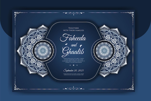 Luxe Mandala bruiloft uitnodigingskaart sjabloon met arabesk patroon Arabisch-islamitische achtergrond