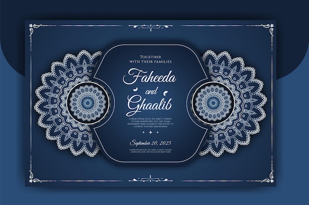 Luxe mandala bruiloft uitnodigingskaart sjabloon met arabesk patroon arabisch-islamitische achtergrond