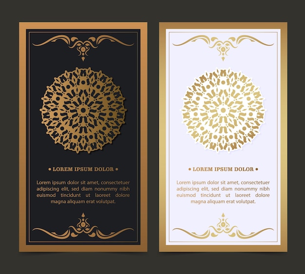 Luxe mandala decoratieve kaart in gouden kleur