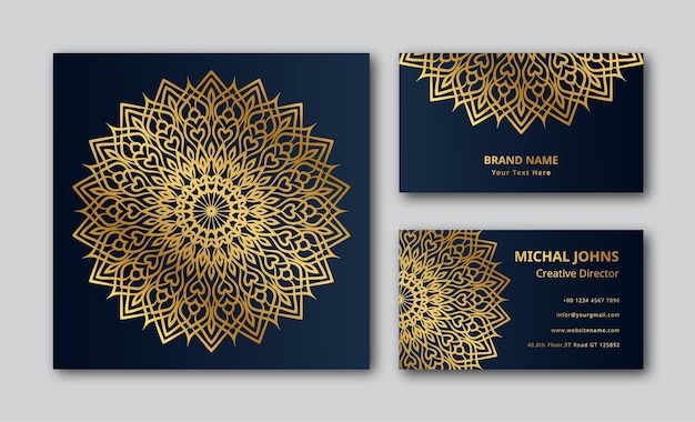 Luxe mandala gouden visitekaartje decoratie Premium Vector achtergrond
