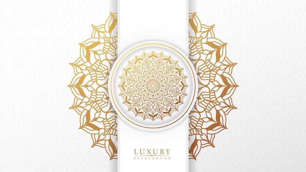 Luxe mandala witte achtergrond met gouden arabesk patroon
