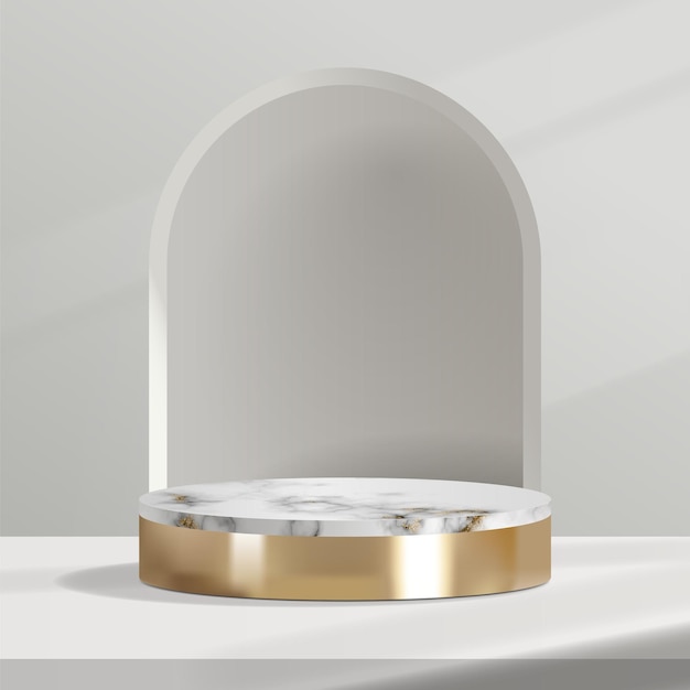 Vector luxe minimalistische witte marmer en goud podium in witte studio achtergrond mockup scène podium voor advertenties product displays verkoop banner en presentatie 3d geïsoleerde illustratie vector