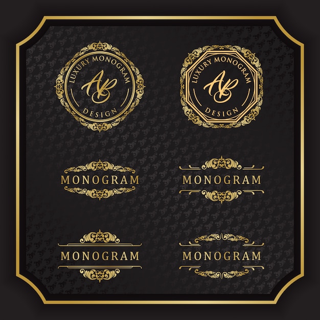 Luxe monogram ontwerp met elegante zwarte achtergrond