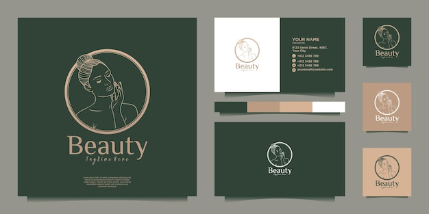 Vector luxe monoline mooie vrouw logo branding sjabloon en visitekaartje
