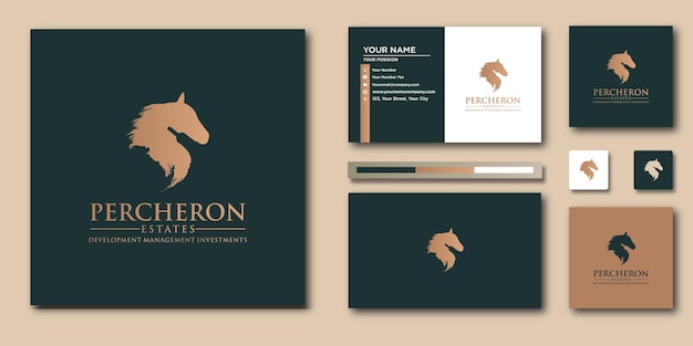 Luxe paard logo briefsjabloon met modern concept en visitekaartje ontwerp